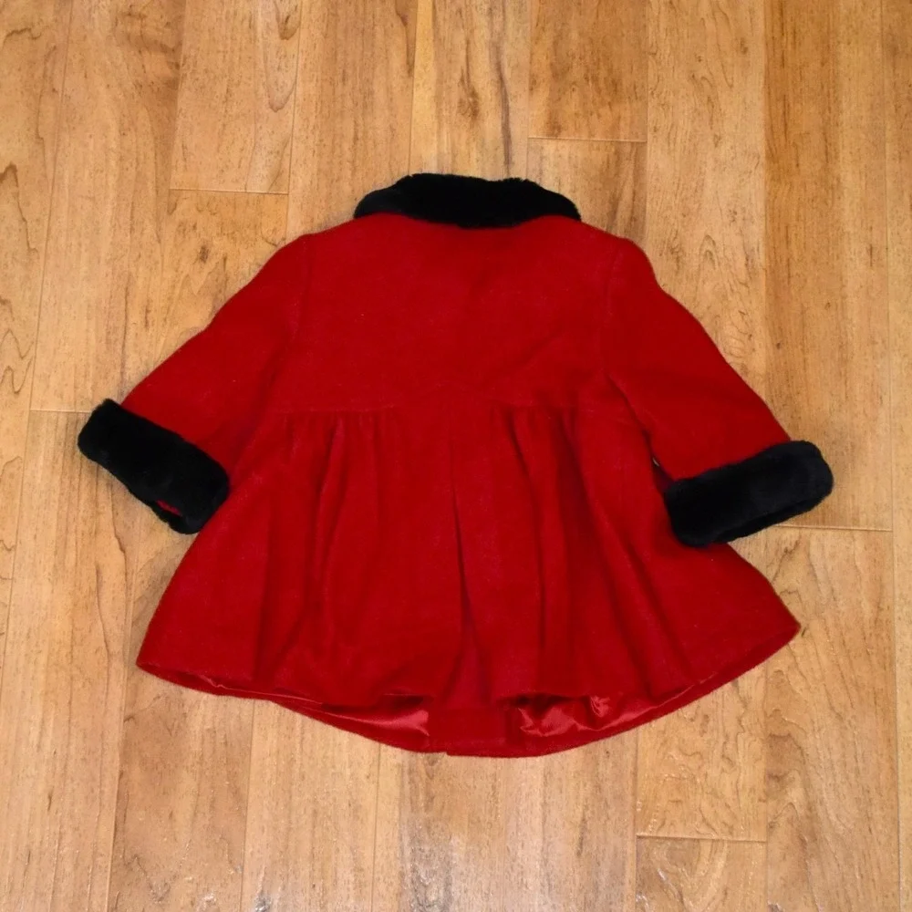 Gymboree Vtg Wool Blend Swing Coat Girls 12-18M Red Faux Fur Trim Holiday Jacket